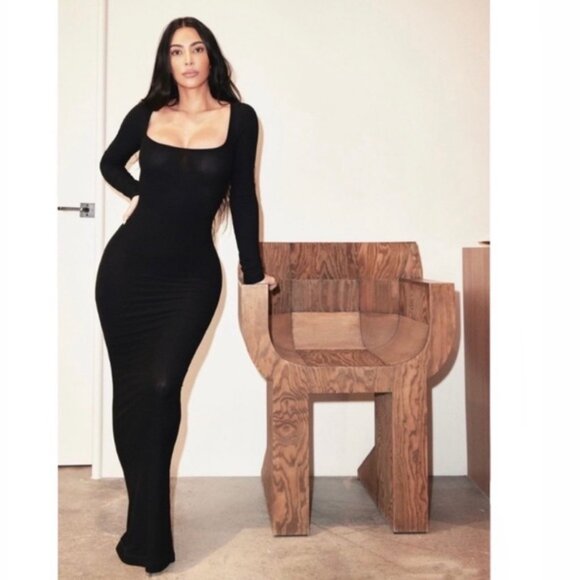 Skims Soft Lounge Long Sleeve Dress Ribbed Onyx Size XXS - Picture 2 of 10